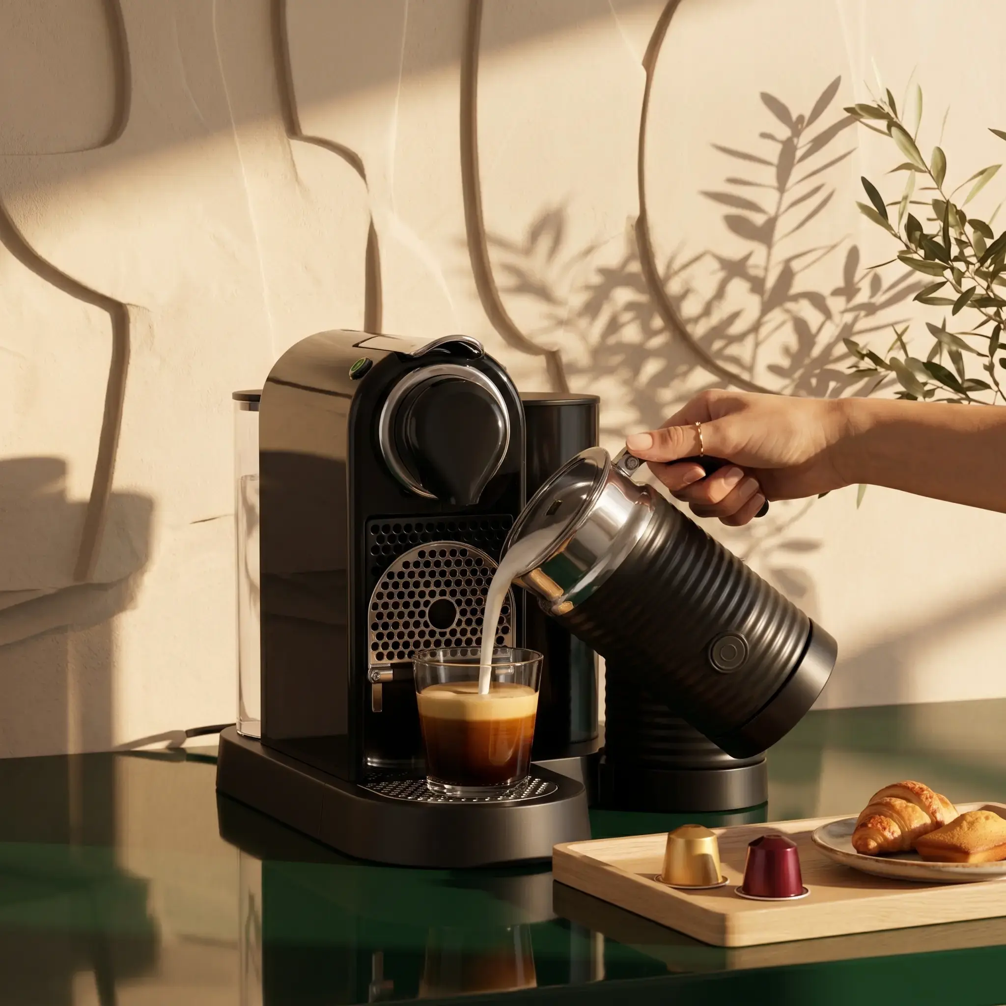 Aeroccino en gros plan, mousse de lait versée